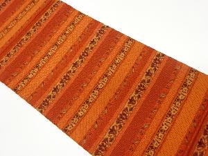 横縞に草花模様織出し全通洒落袋帯